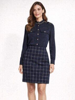 Banana Republic Navy & Metallic Grid Pencil Skirt